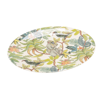 Oval Printed Stoneware Platter with Rainforest Botanicals