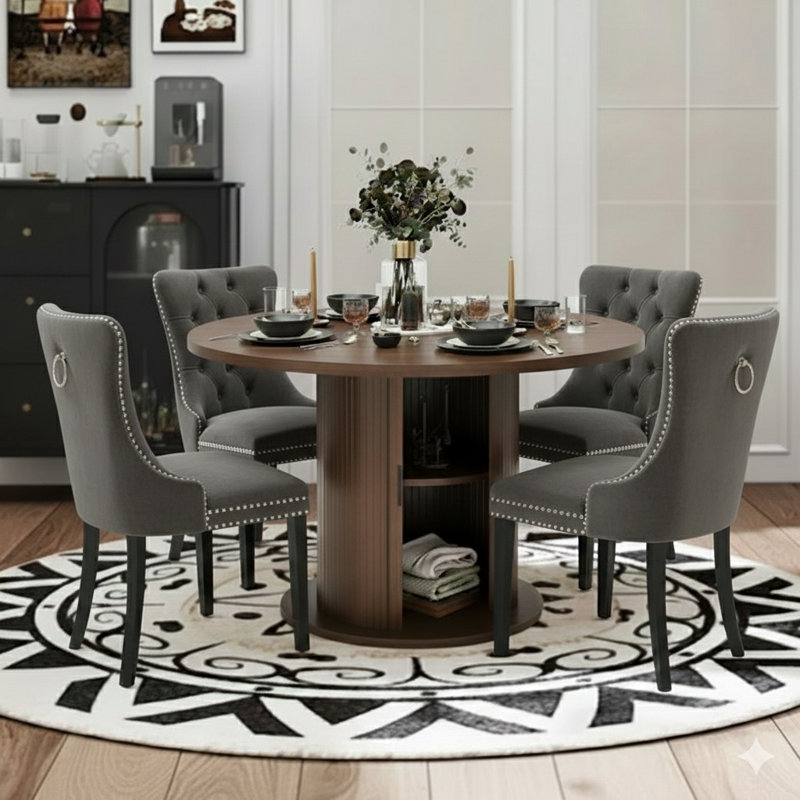 48 Inch Round Dining Table Sets For 4-6 People, Gray/Black