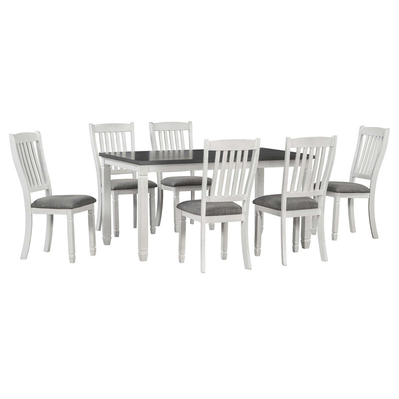 Ensemble de table de salle à manger 7 pièces pour 6 personnes avec chaises rembourrées, ensemble de table de salle à manger en bois avec pieds en forme pour la cuisine et la salle à manger