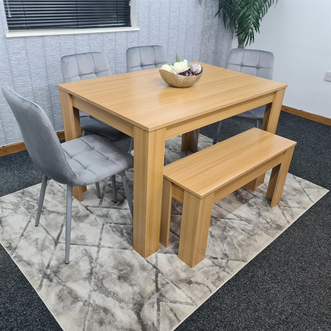 Kosy Koala Unisex Brown 6 Seater Light Wood Dining Table Set With 4 Grey Velvet Chairs Bench In - Image 4