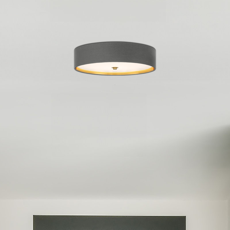 Aszia 16 In. Gray Round Dimmable Selectable Led Cct Flush Mount With Brushed Gold Accents