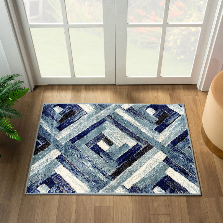 Tapis géométrique bleu 9 x 12 Modern Farmhouse