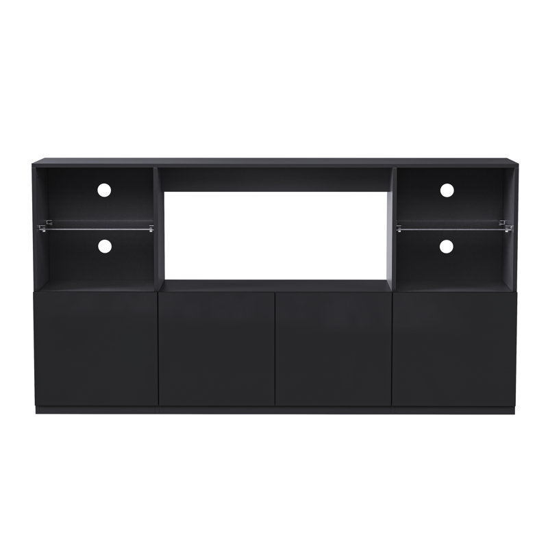 Meuble télé ultrabrillant avec lumières DEL, buffet moderne pour grands téléviseurs, console multimédia avec tablettes en verre trempé et beaucoup de rangement