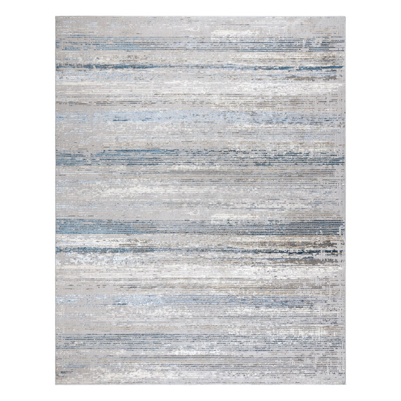 Tapis gris en polypropylène rayé Braga Enja, Rectangle 5 pi 3 po x 7 po
