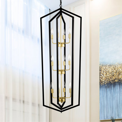 Luxury 12- Stairways , Matte Black Metal Ceiling For Kitchen Island, Dining Room, Living Room Fixture Hanging Lantern Kitchen, Office Conference