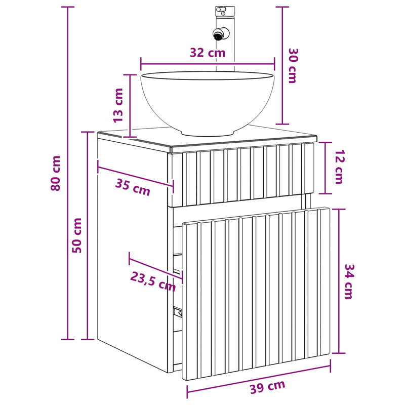 Single Bathroom Vanity with Ceramic Basin, Black