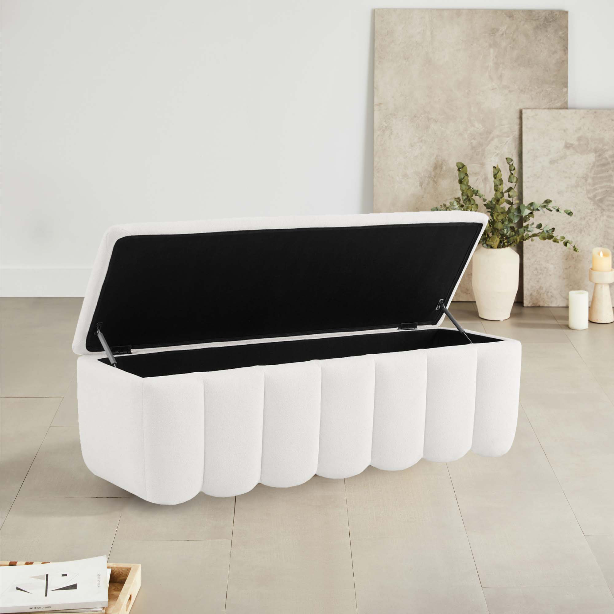Jeddo Storage Bench, Elite Ivory Linen