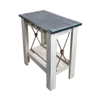 Table d'appoint tout en bois avec tablette à lattes et corde nouée