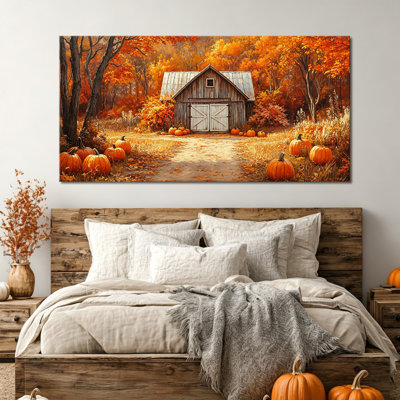 Fall Wall Art Pumpkin Canvas Wall Art Autumn Wall Art Fall Pictures Wall Decor Rustic Barn Pumpkin Wall Art Gallery-Wrapped Farmhouse Style for Living Room or Entryway, 24×48 in