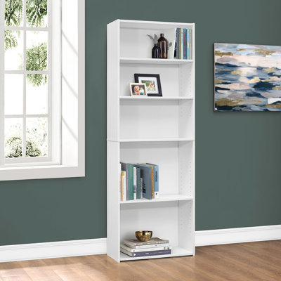 Bookshelf, Bookcase, 6 Tier, 72"h, Office, Bedroom, White Laminate, Transitional