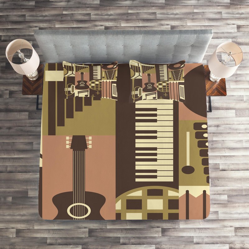 Music Farmhouse / Country Polyester Coverlet, King Bedspread + 2 Shams