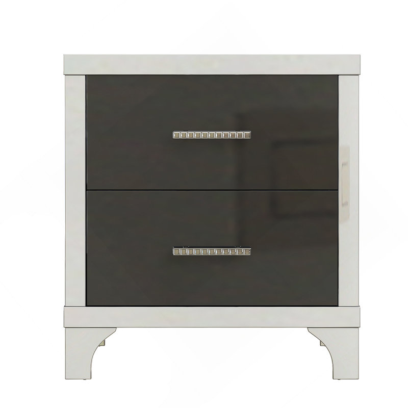 Table de chevet élégante avec poignée en métal et table de chevet miroir à 2 tiroirs
