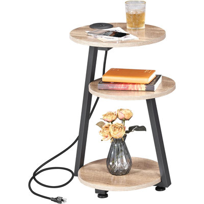 Table de bout ronde Dunson, table de chevet avec tablettes à 3 niveaux pour canapé de chambre