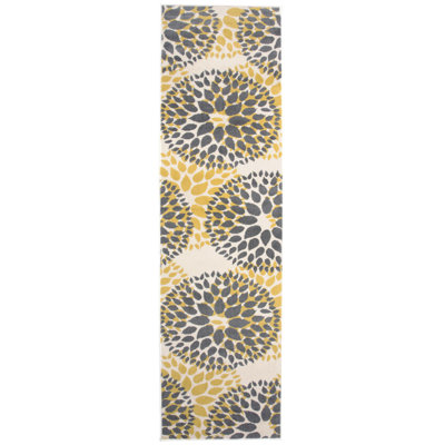 Floral Yellow/Dark Gray/Ivory Area Rug
