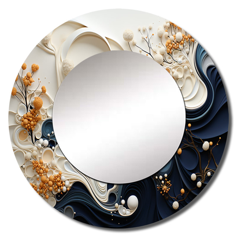 Liquide encre Spiralscape III - grand miroir mural abstrait spirales, 23 po x 23 po