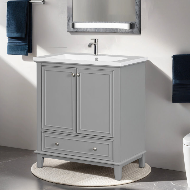 Novah 30.03'' Single Bathroom Vanity with Ceramic Top, Gray