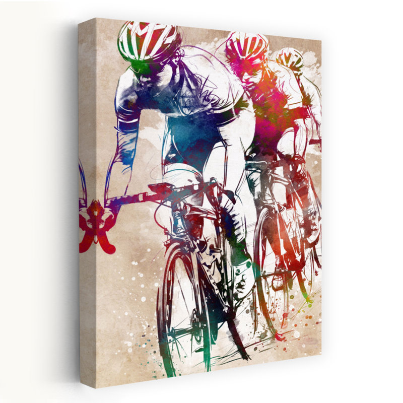 «Vibrant Cycling Race», art mural contemporain, H 36 po x l 24 po
