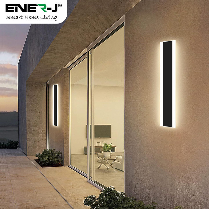 Ener-J Outdoor LED Wall Light Black Warm White IP65 Waterproof Linear Bar for Porch & Garden Lighting