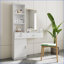Bureau de coiffure, blanc moderne avec rangement multicouche | 2 tiroirs + armoire | Blanc | Panneau de fibres à densité moyenne-20964547