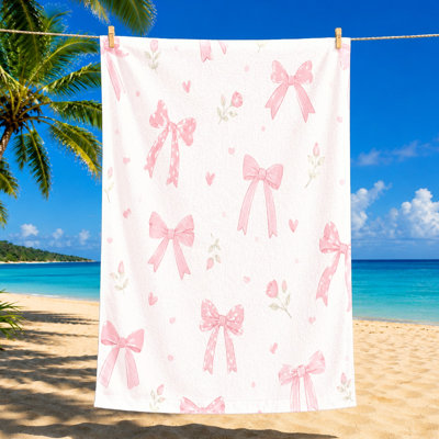1 pièce de serviette de plage à boucles roses, aquarelle mignonne et microfibre à motif de cœur pour la natation, le voyage, le camping, unisexe.