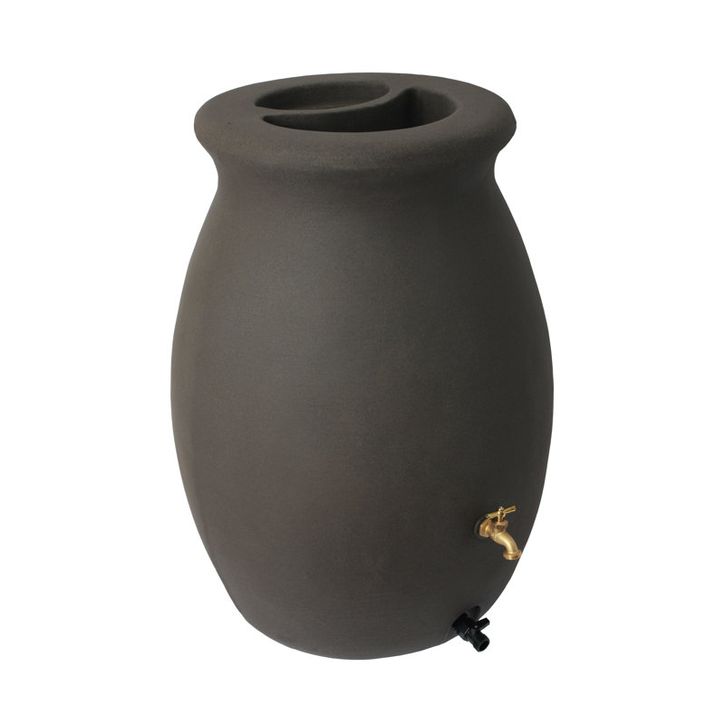 Baril de pluie 50 gallons à fond plat avec robinet en laiton, Pierre brune