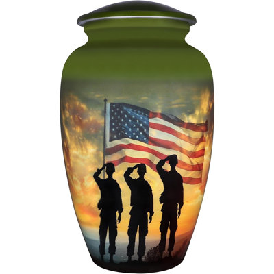 Funeral Urns For Human Ashes Adult Man & Women, Cremation Urn For Ashes Adult Male & Female, Decorative Or Burial, Officer And Patriotic Flag, Veteran Urn, Military Urns, Army Green - Large