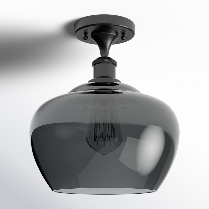 Plafonnier semi-encastré 1 lumière Renee, Plaqué couleur fumée, DEL, Noir mat