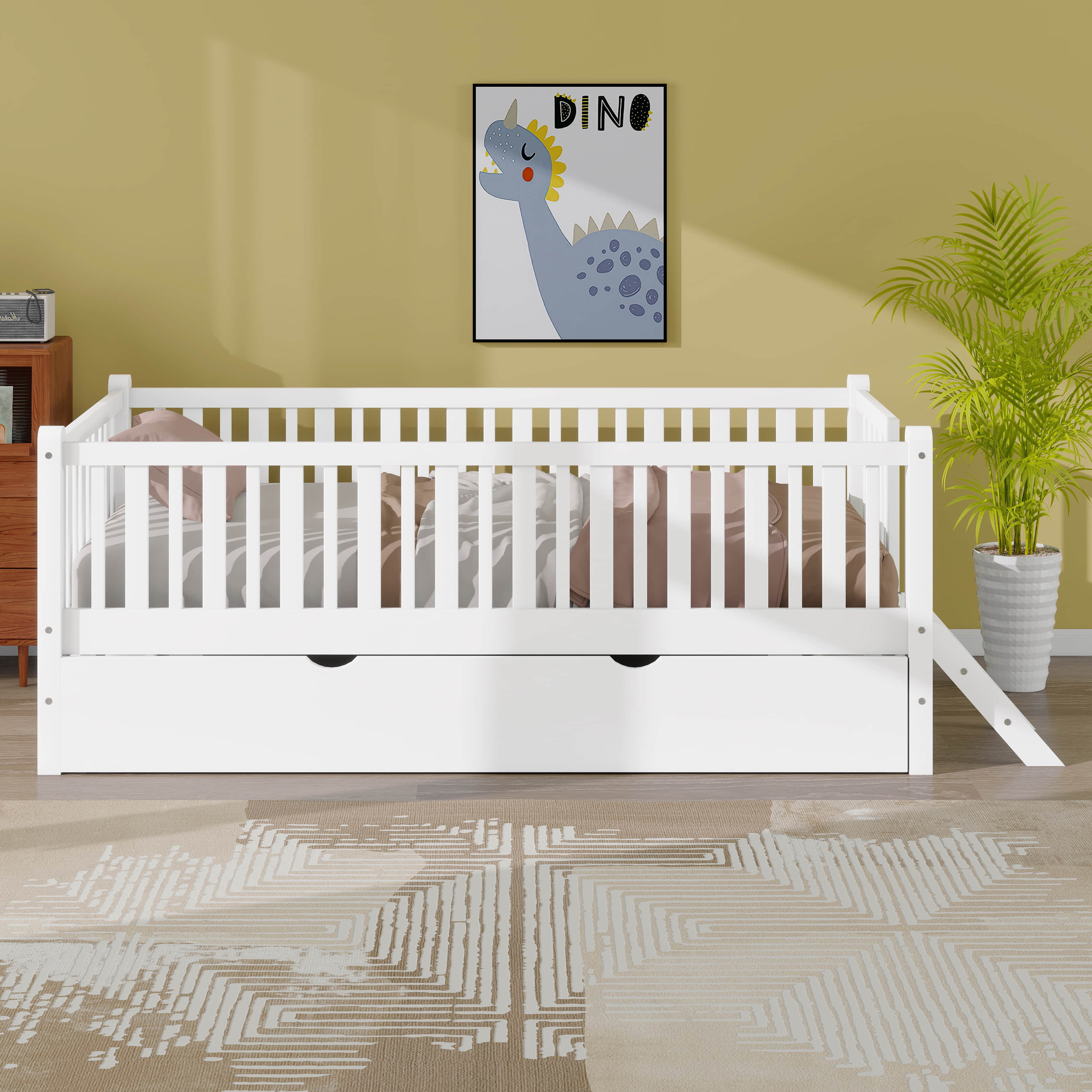 Ophelia & Co. Twin Size Wood Platform Bed Frame With Guardrail And ...