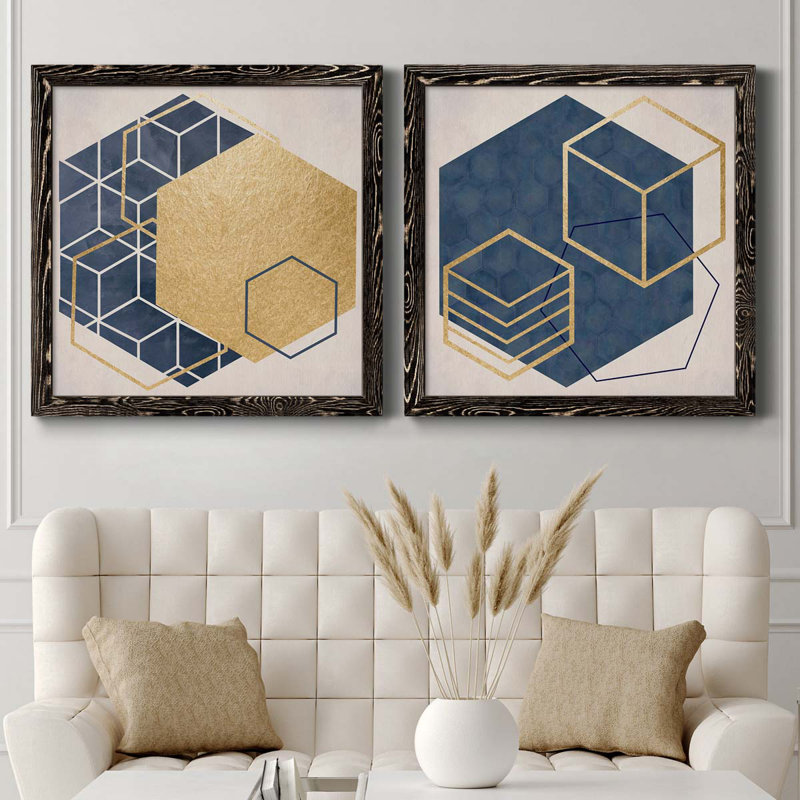 Geo I - impression de 2 pièces, Toile avec cadre noir, H 24 po x l 48 po x P 1 po