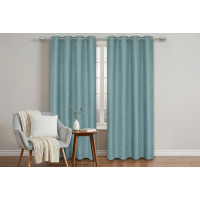 Aqua Linen Look Adelphi Grommet Curtain Panel - 54 x 84 inches - Textured Window Treatment for Bedroom & Living Room