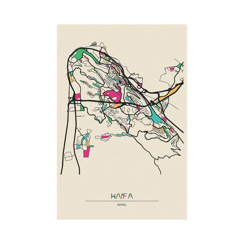 Haifa, Israel Map by Ayse Deniz Akerman - Wrapped Canvas Print, 66.04 cm H x 45.72 cm W