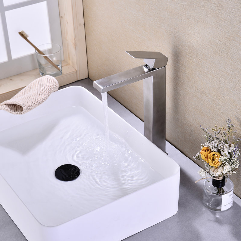 Bathroom Sink Faucet - Single Handle With Pop-Up Drain In Brushed Nickel Finish Temperature Control, Rust Design