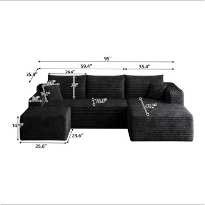 95" Cloud Sectional Sofa with 1 Ottoman,Modern Minimalist Upholstered Couches, Comfort U Shaped Sofa for Living Room,Deep Seat Corner Couch,No Assembl