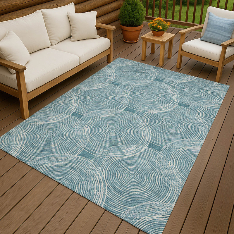 Machine Washable Indoor/Outdoor Chantille ACN2534 Geometric Rug, Teal, Rectangle 5' x 7'6"