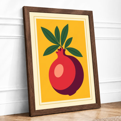 Crimson Pomegranate Retro - Framed Print