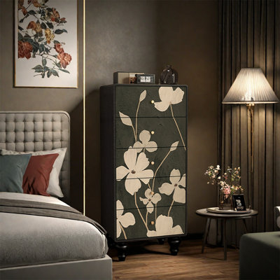 Pine Wood Five Drawer Storage Cabinet