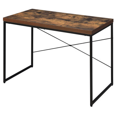 Bureau industriel-chic industriel en chêne vieilli et écriture en métal noir avec traîneau robuste