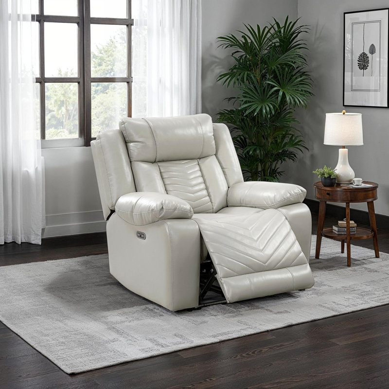 Marlow 40" Modern & Contemporary Power Recliner - Faux Leather Recliner with supportive high-density foam, USB charging, LED lighting, and V-pattern stitching.