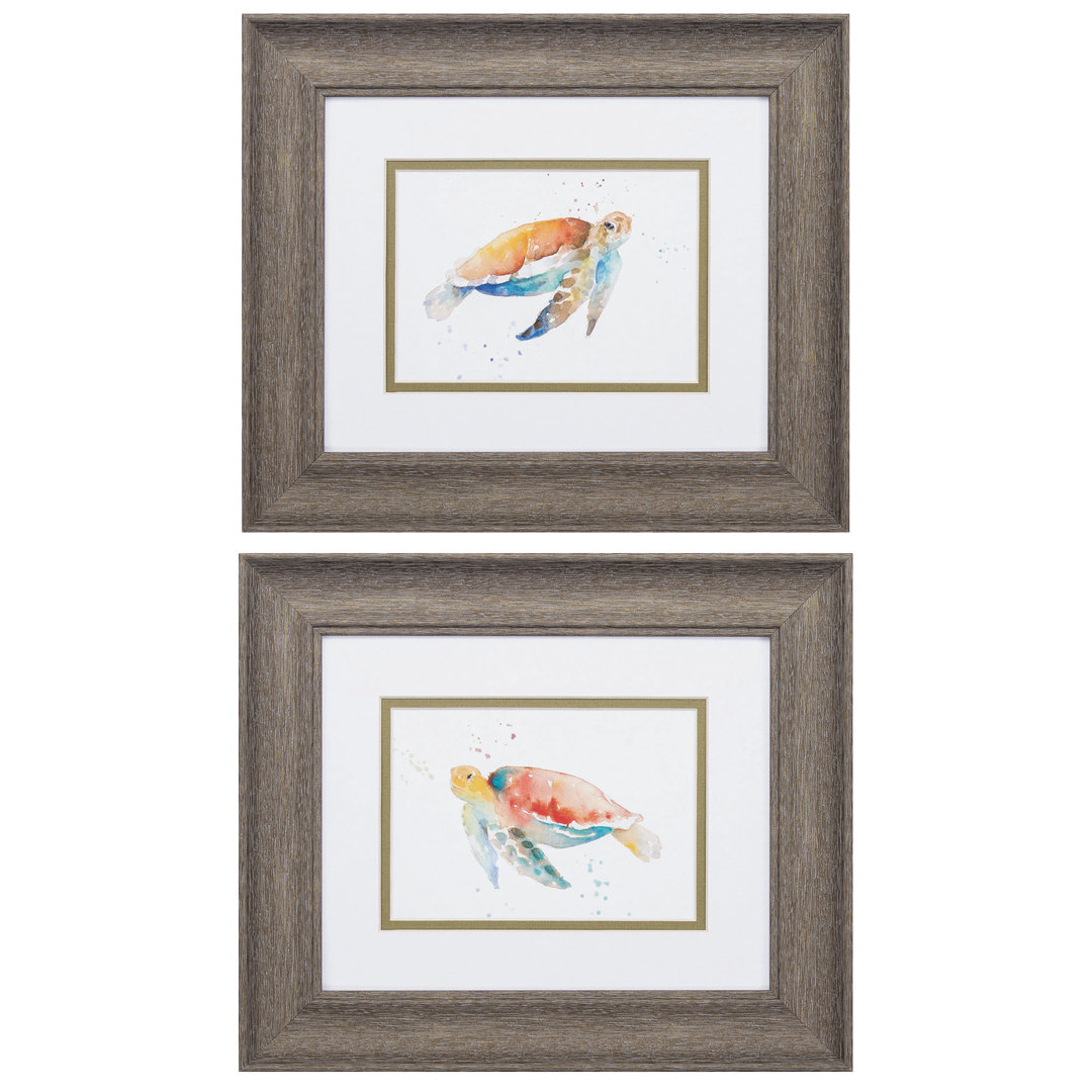 Sea Turtle - 2 Piece Picture Frame Print Set Highland Dunes 