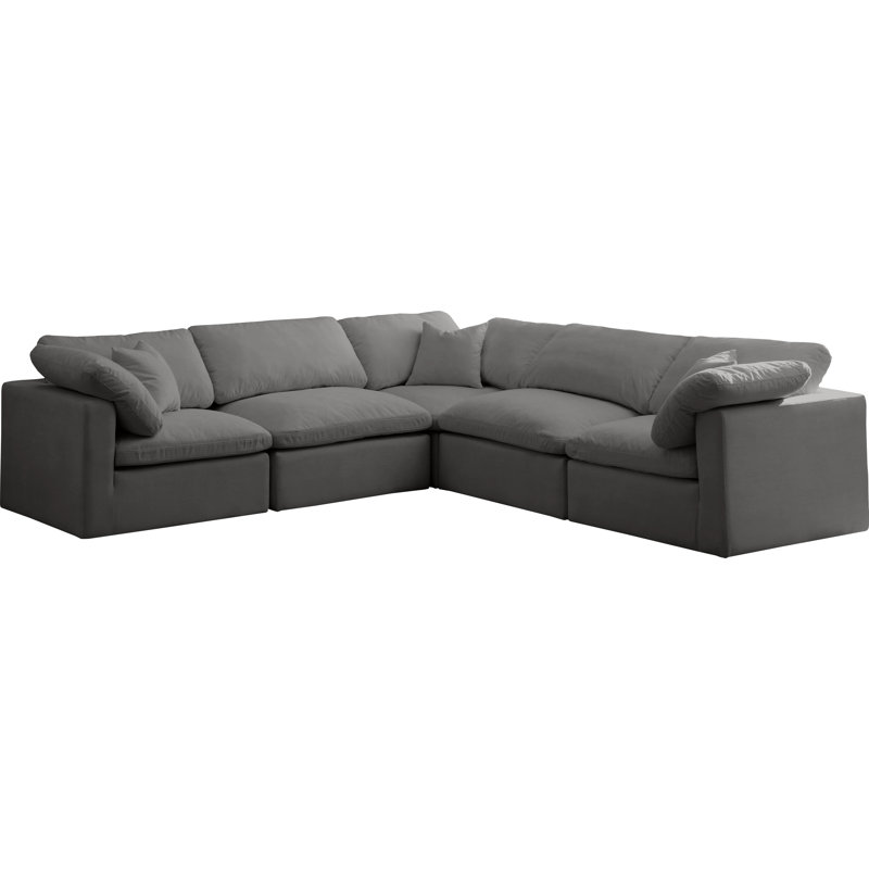 Atis Velvet L-Shaped Sectional Reversible, Grey Velvet