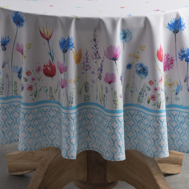 Floral 100% Cotton Round Tablecloth, 63" L x 63" W, Floral 2