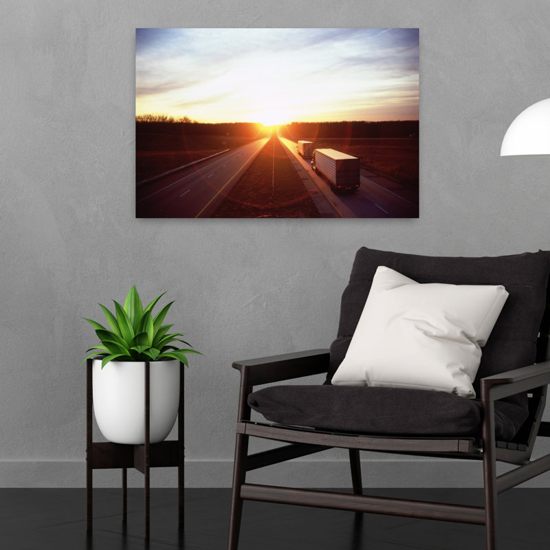 Semi-trucks On The Highway Interstate 44 Crawford Missouri USA by Bruce McNitt - Wrapped Canvas Print