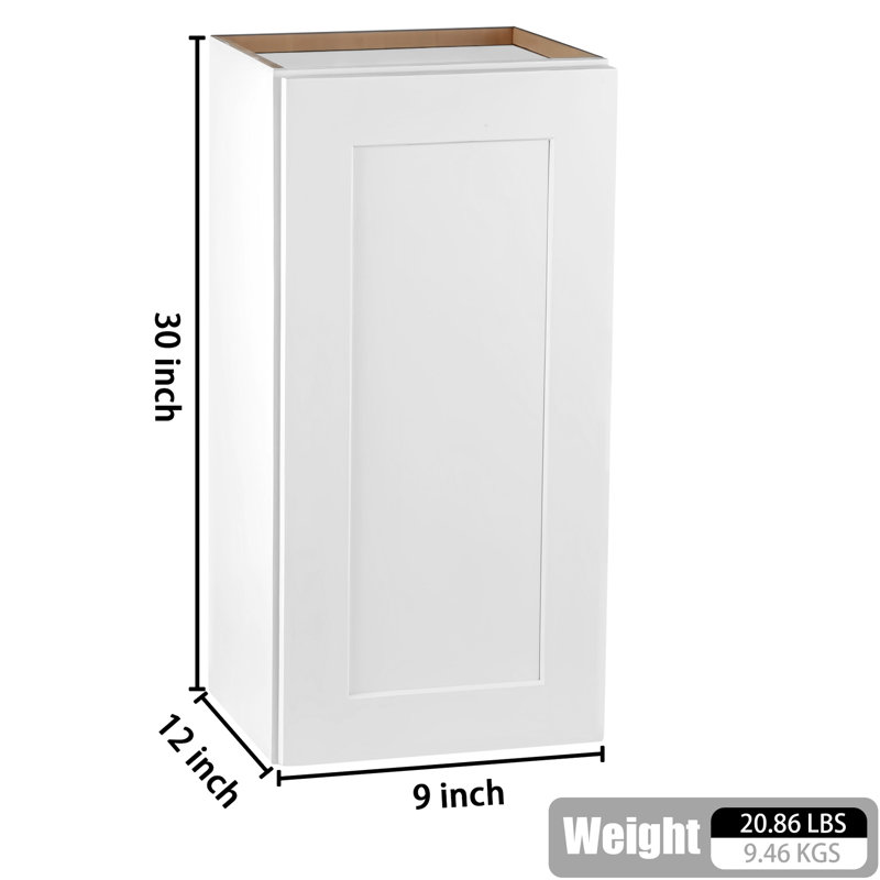 Armoire murale à porte simple en bois massif pour la cuisine, le salon et le bureau 1 2 tablettes de l 9 po x P 12 po x 30 po à fermeture silencieuse réglable