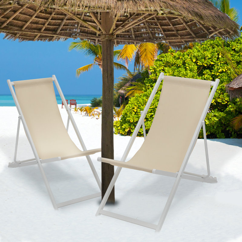 Pavils Folding Bench Chair, White, Beige