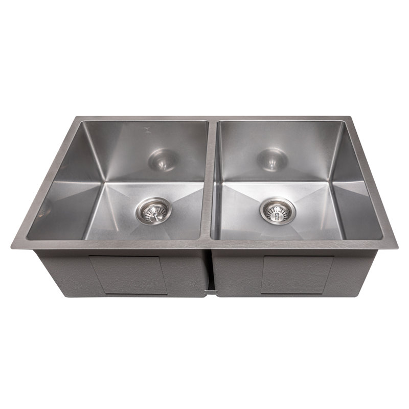 ZLINE 33 in. Anton Undermount Double Bowl Satin Stainless Steel Kitchen Sink with Bottom Grid (SR50D-33S)