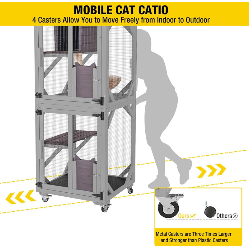 Camdyn Outdoor Cat Catio Enclosure with Wheels, Movable Outdoor Cat House Cat Cage with Upgraded Resting Box, Waterproof Cover