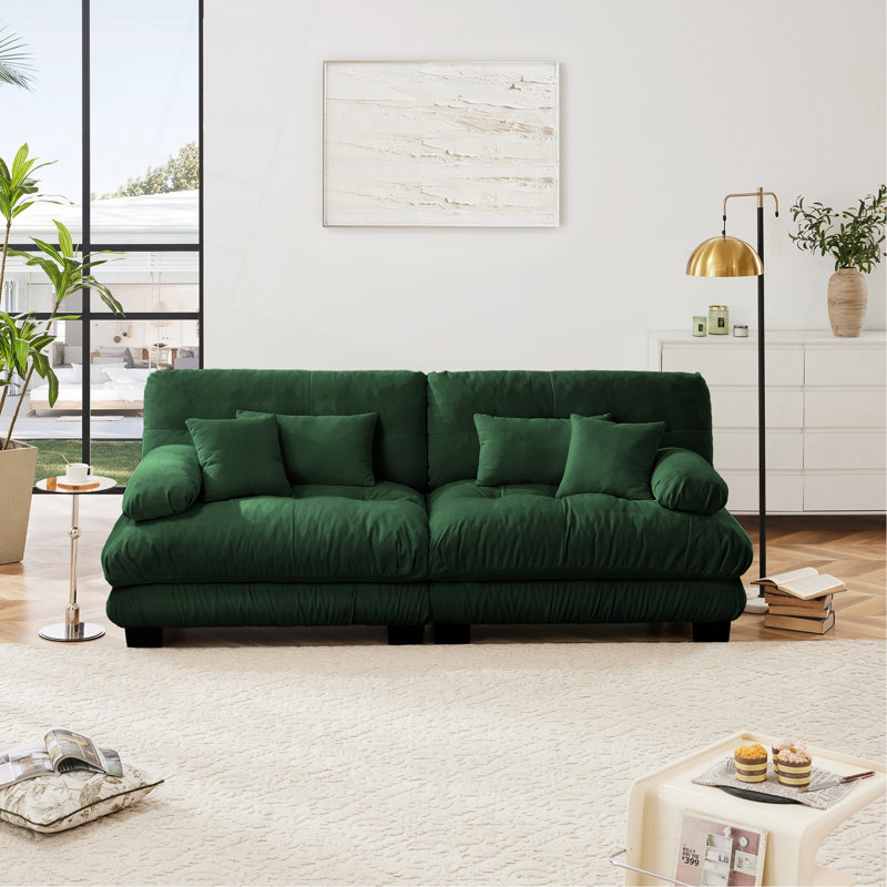Stoughton Modern 2-Seater Chenille Upholstered Boneless Sofa, Green