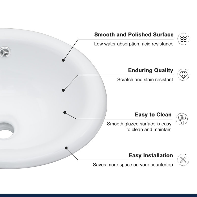 Glossy White Oval Ceramic Vessel Bathroom Sink