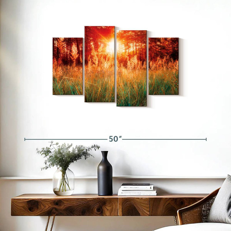 Harnek coucher de soleil avec de l'herbe, H 22 po x l 36 po