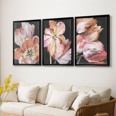 Pastel Parrot Tulips I - Toile tendue avec châssis encadré - 3 pièces
